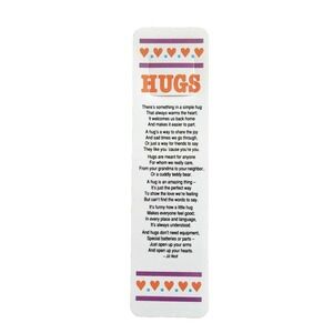 Vintage 80s Hugs‎ Bookmark Tab-Marks Jill Wolf Poem red hearts 1986 Antioch S042